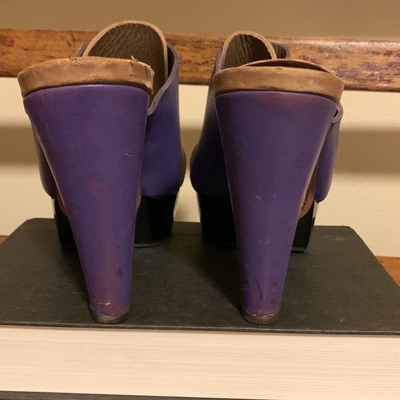 Marni Colorblock Sienna Tan Purple Platform Heels Mules - Picture 10 of 16